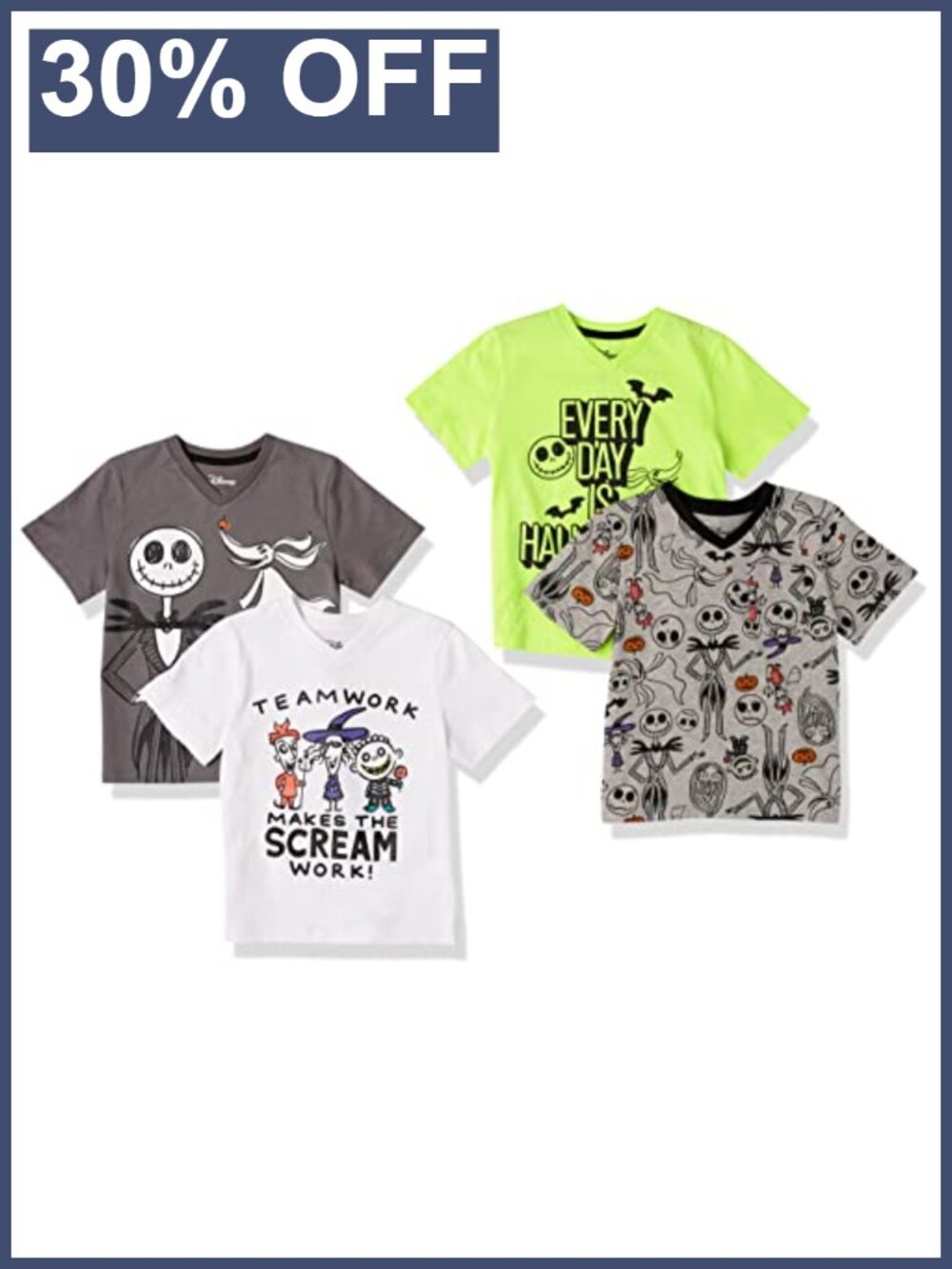 Boys' Short-Sleeve V-Neck Cotton Jersey T-Shirts, Pack of 4
